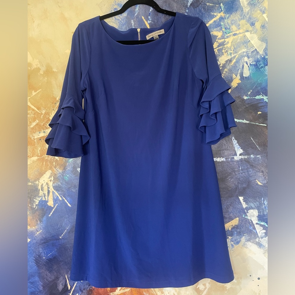 Danny + Nicole Cobalt Blue Dress with ruffle sleeves